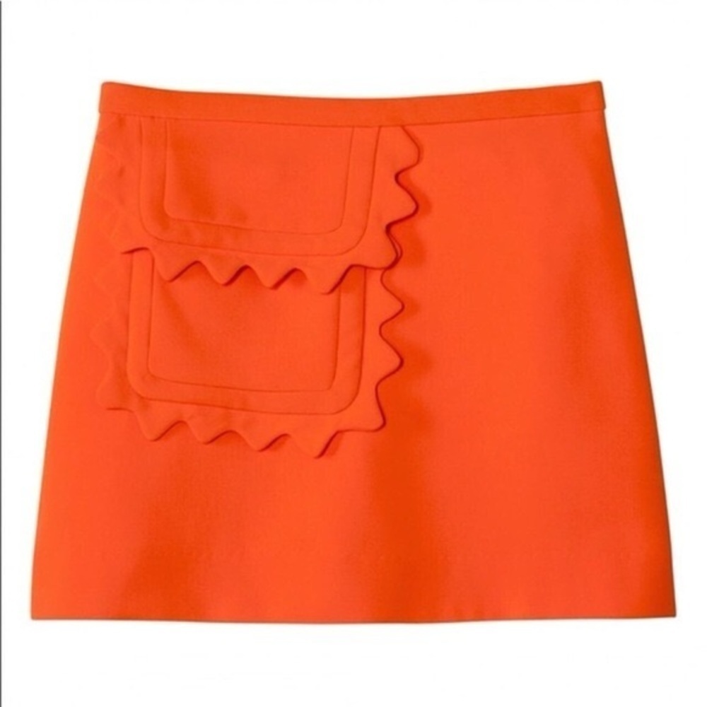 VICTORIA BECKHAM Orange Twill Mini Skirt Scallop Trim Pocket Large - Picture 6 of 10